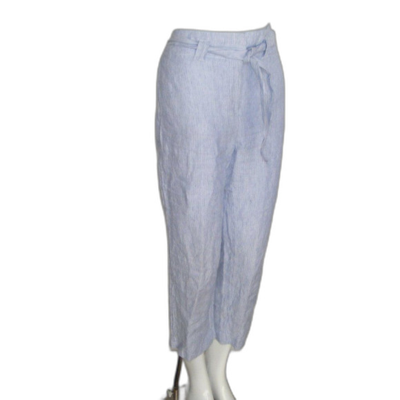 CHICOS Pants, 0.5/6R, Linen, Paper Bag Waist, Blue/White, Stripes, Sash belt - Picture 3 of 12